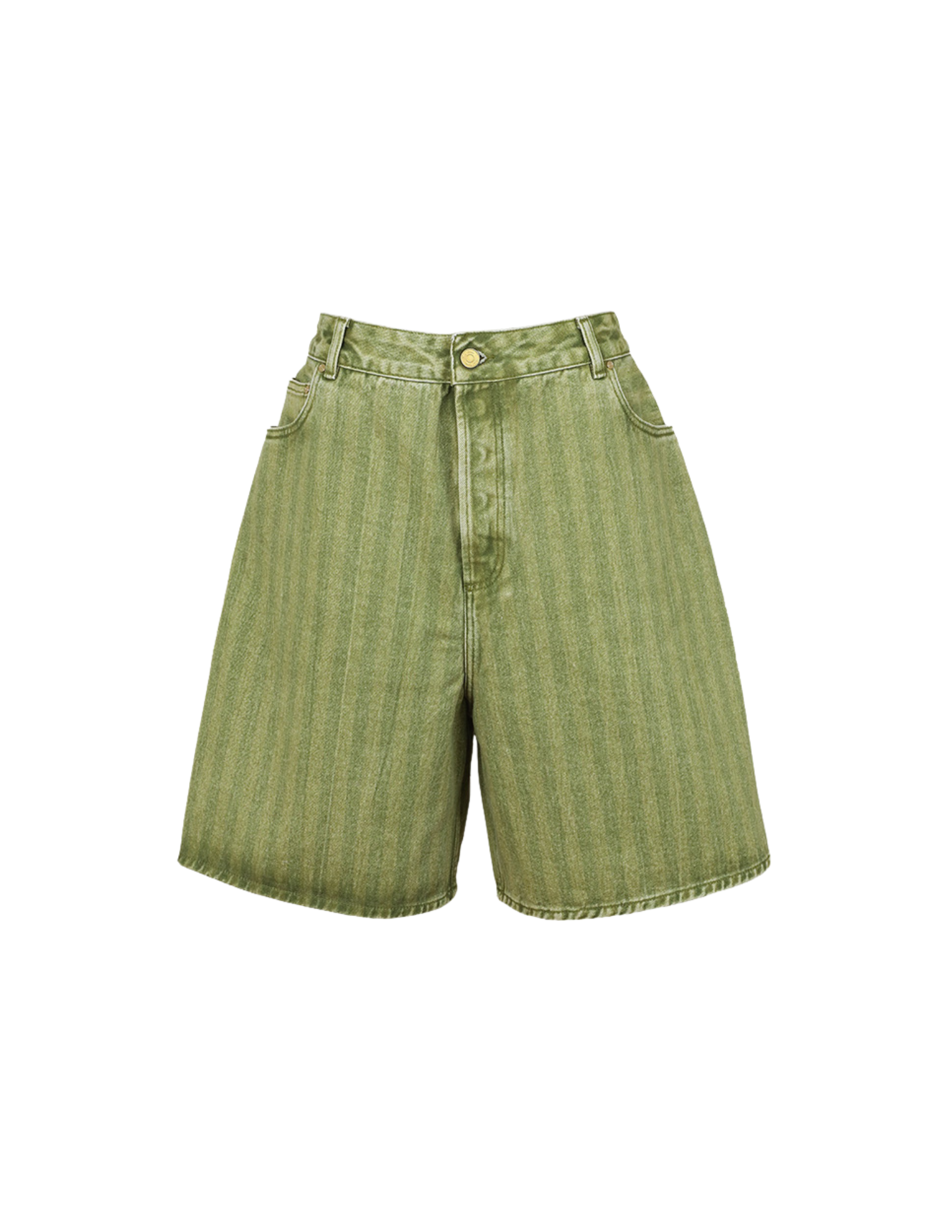 'Twill Stripe Green' Baggy Denim Short