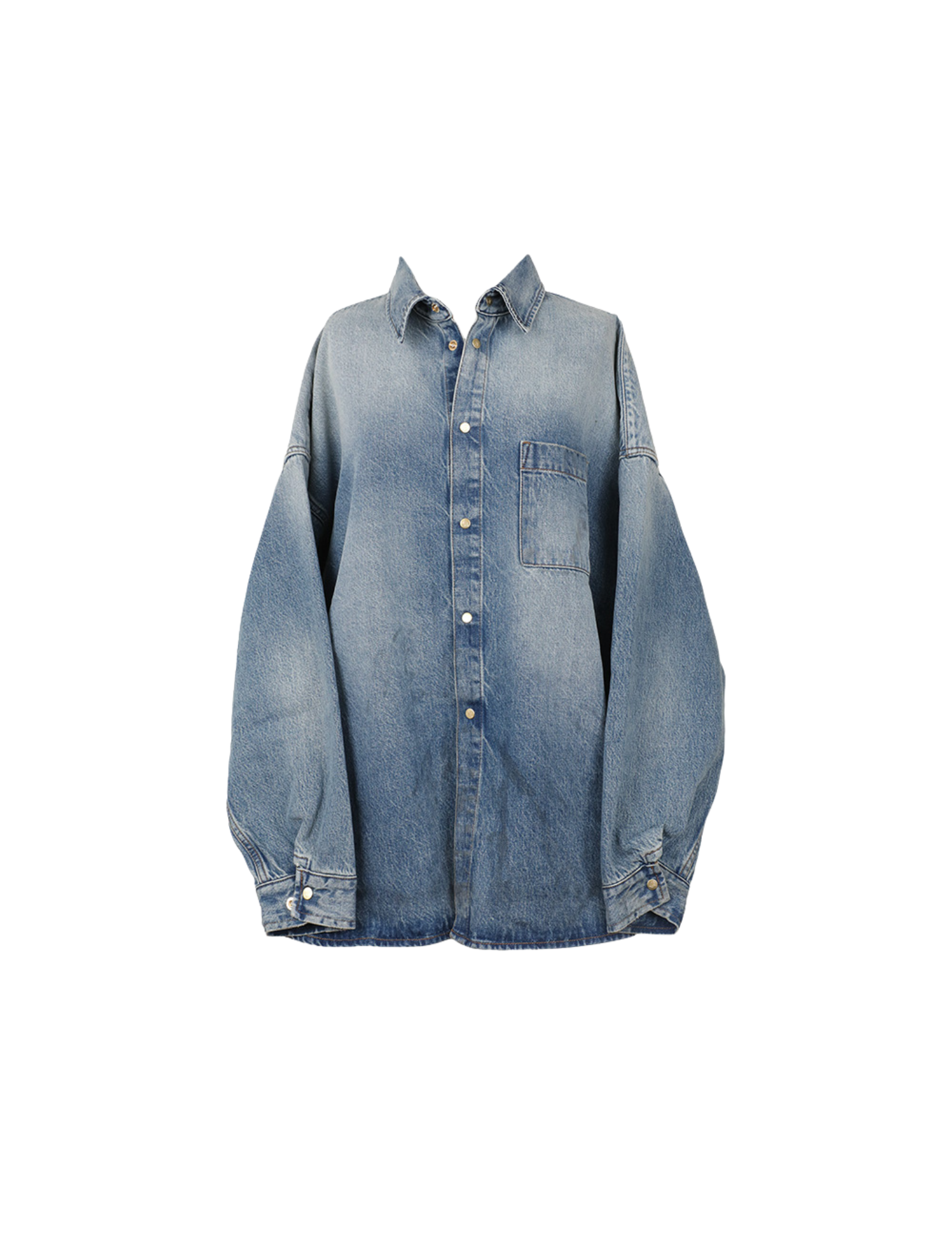 'Vintage Wash' Oversized Denim Snap Shirt