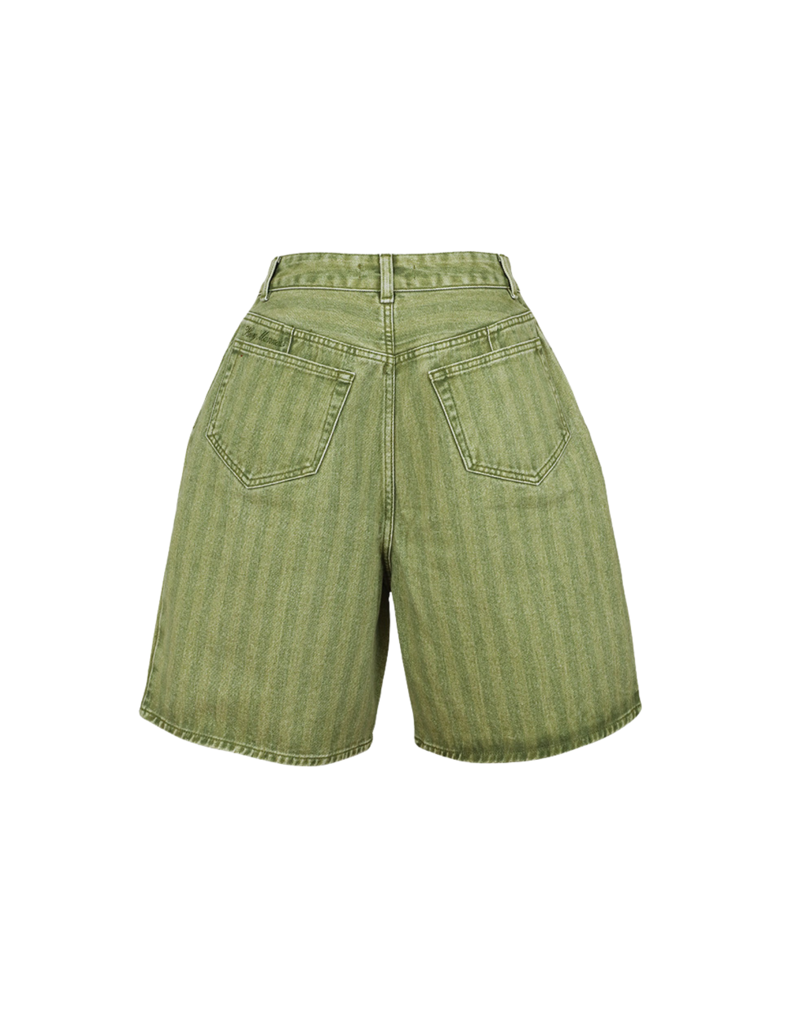 'Twill Stripe Green' Baggy Denim Short