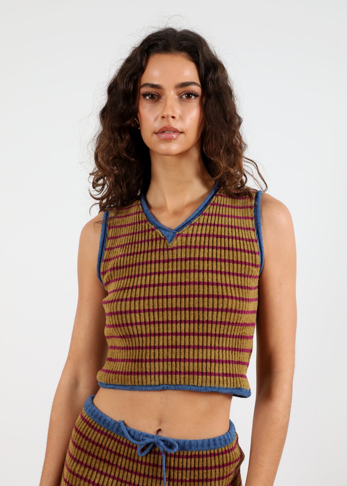 'Green Multi Stripe' Striped Knit Vest | Heavy Manners
