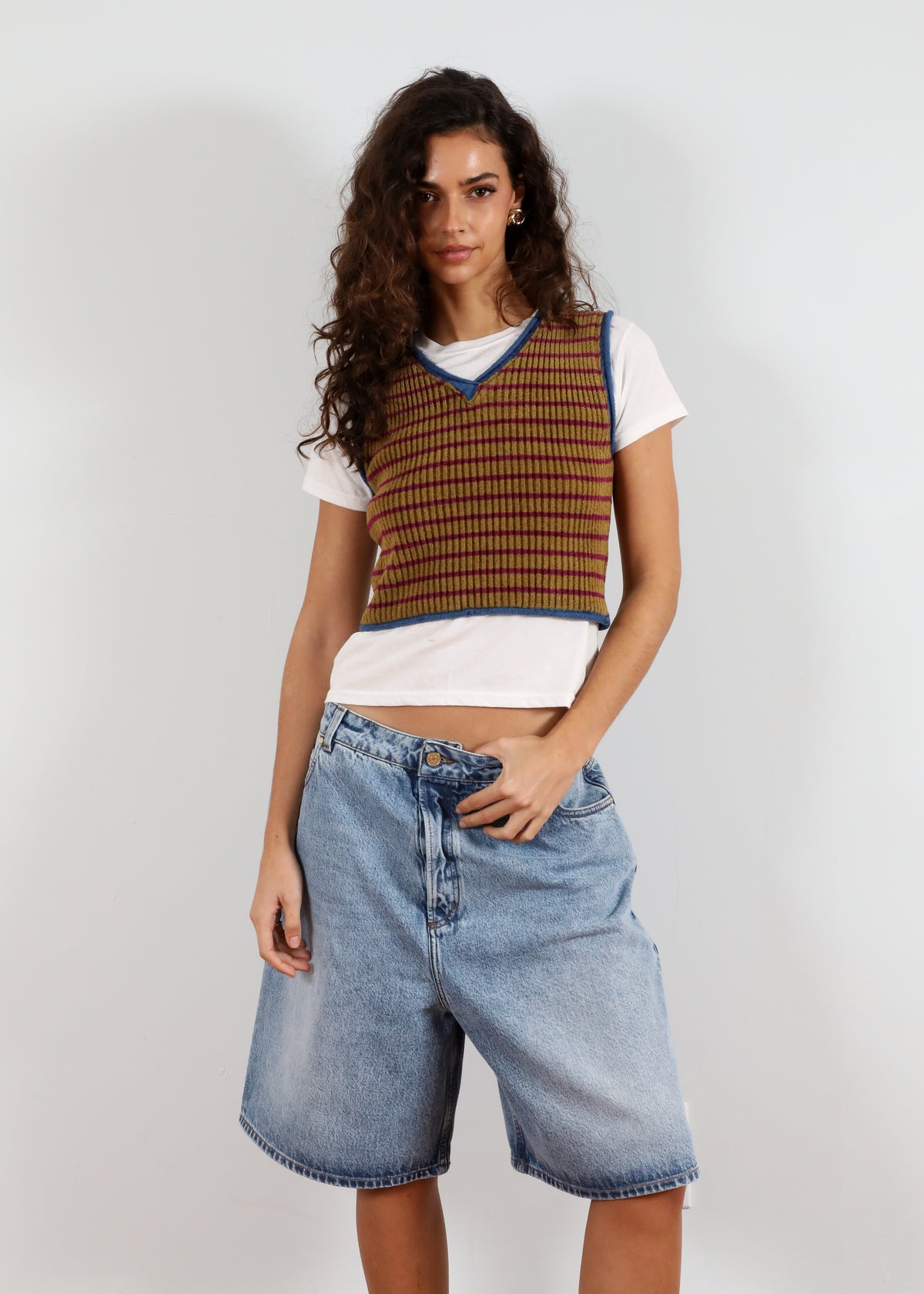 'Green Multi Stripe' Striped Knit Vest | Heavy Manners