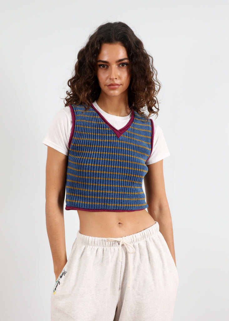 'Blue Multi Stripe' Striped Knit Vest