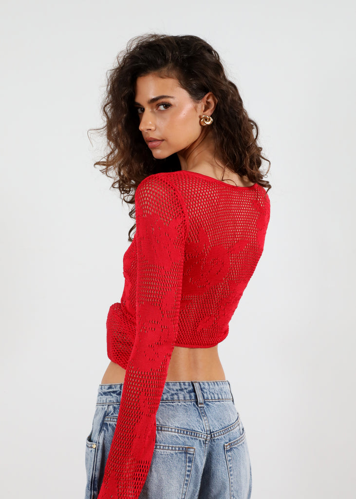'Red' Roses Knit Cardigan