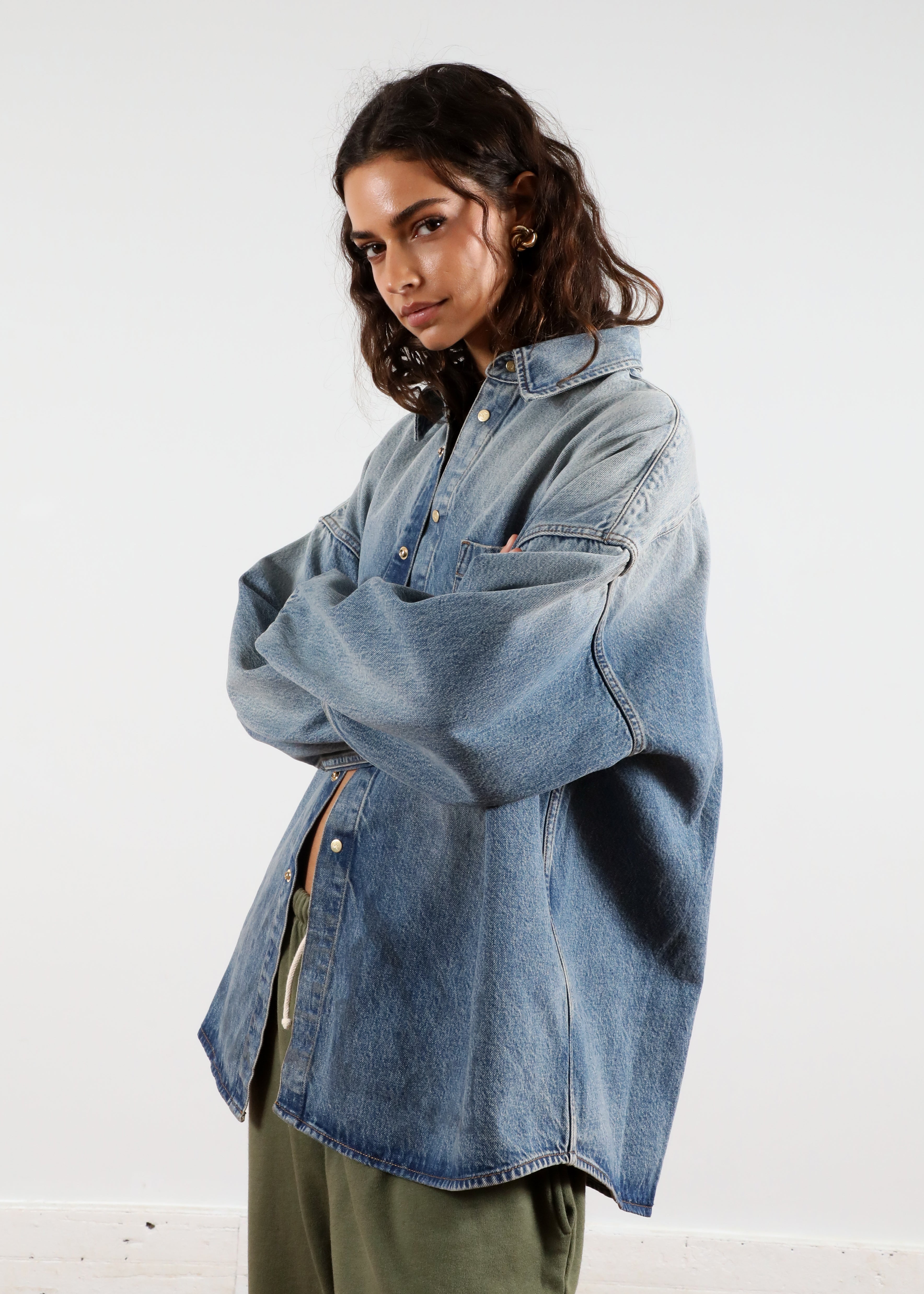 Vintage Wash' Oversized Denim Snap Shirt – Heavy Manners