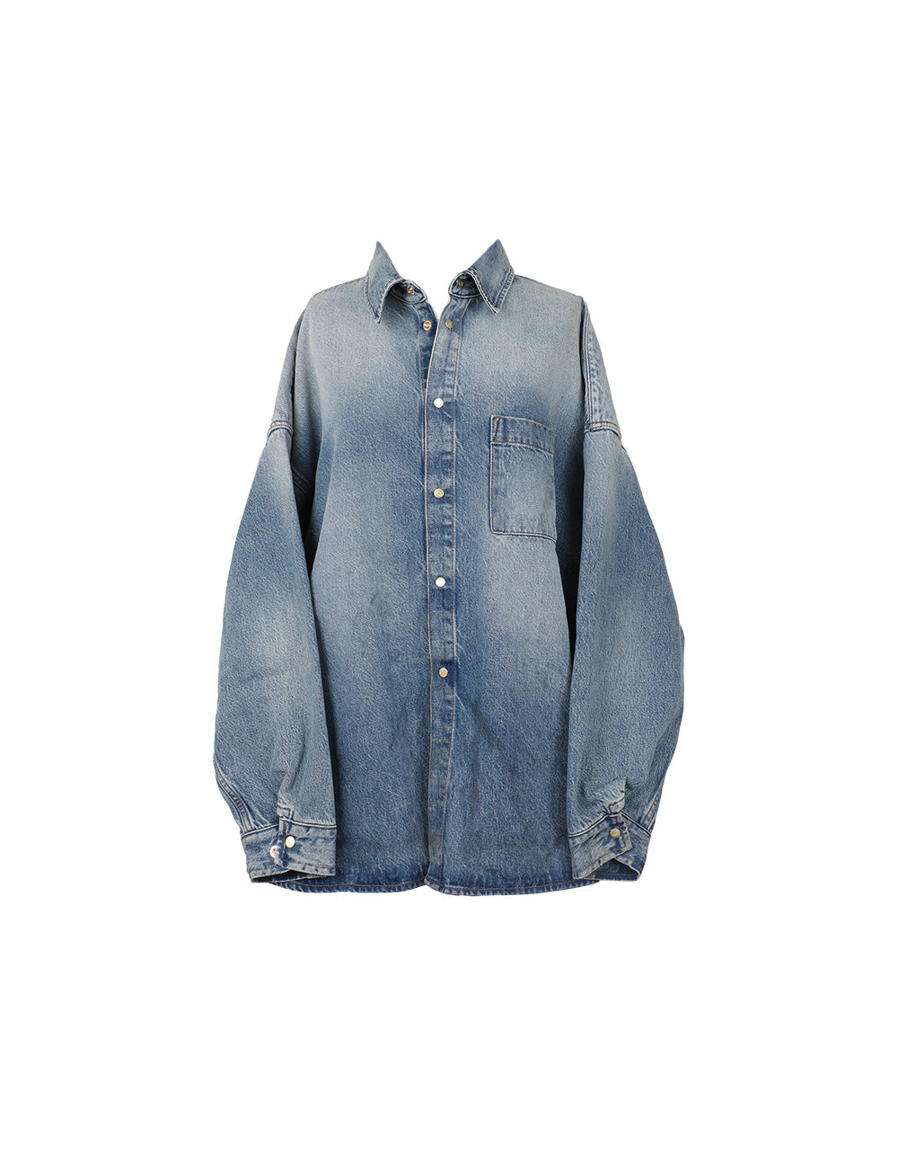 'Vintage Wash' Oversized Denim Snap Shirt