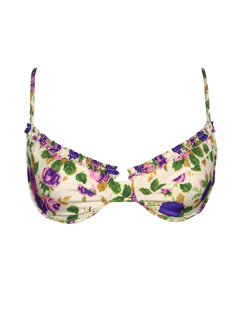 'Purple Flowers' Ruffled Up Underwire Top