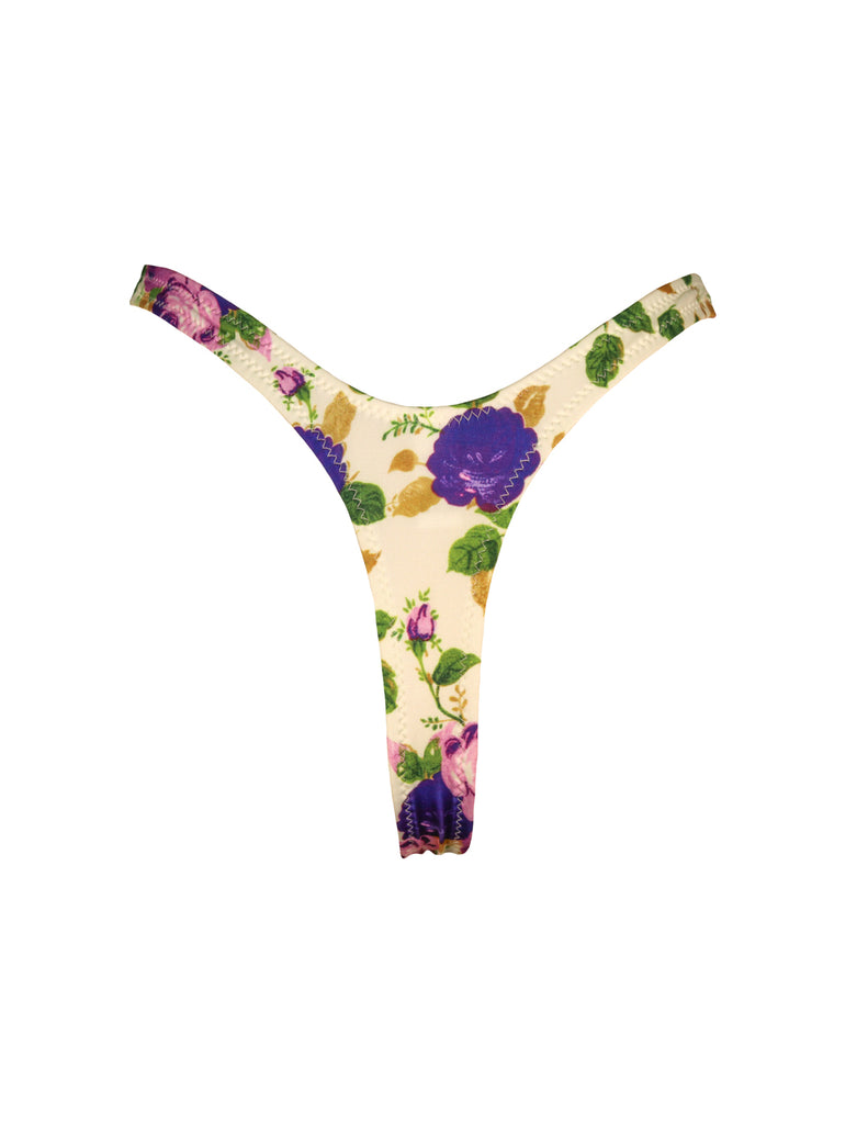 'Purple Flowers' High Cut Thong Bottom