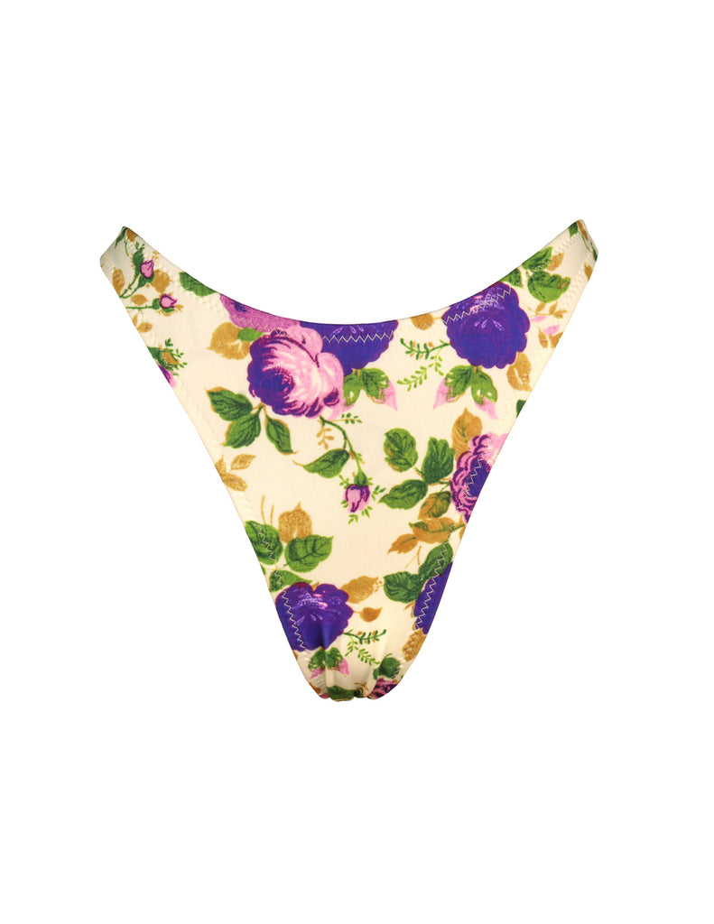'Purple Flowers' High Cut Thong Bottom